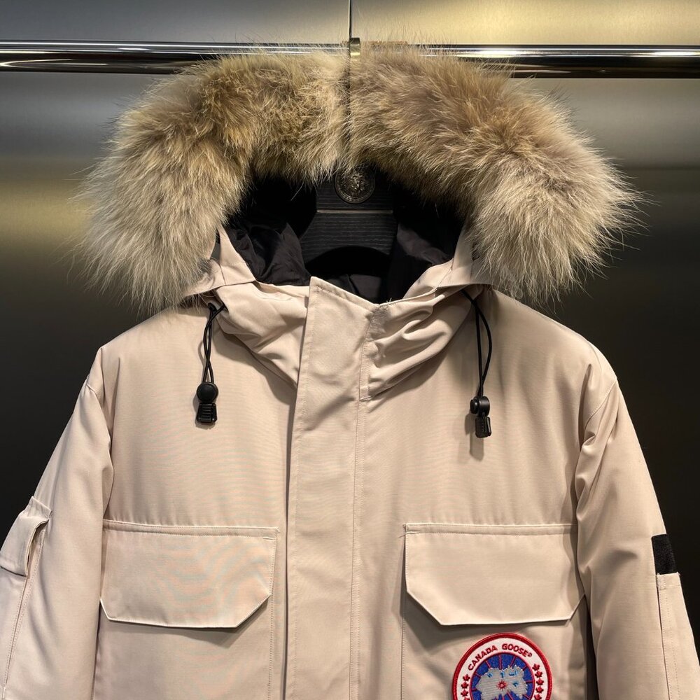 Canada Goose Beige Fur Trim Hooded Parka Jacket for Men, Full Zip, Size S - Picture 3 of 15